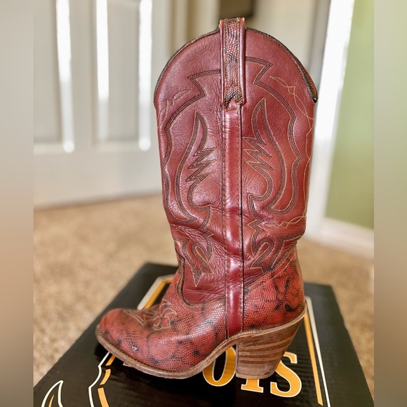 Dan Post Vintage Western Boots DP3464 Lad Bay Dirty Bull 13 Snip Toe | Size 7 - Picture 4 of 5